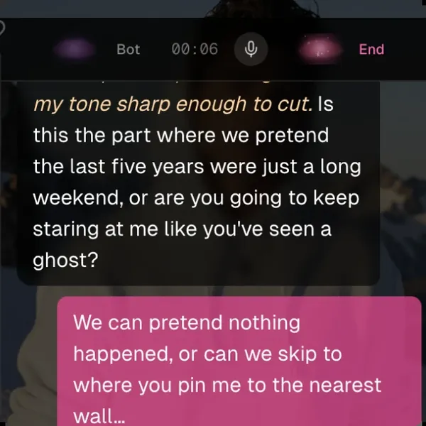 AI boyfriend voice call screen with hold-to-talk button and call timer